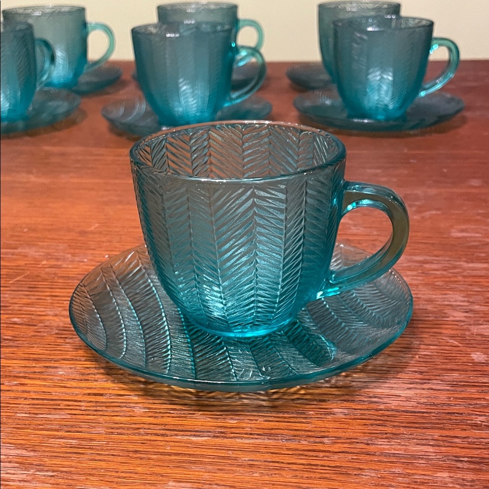 Elegant Blue Glass Mug Single set (mug & saucer)